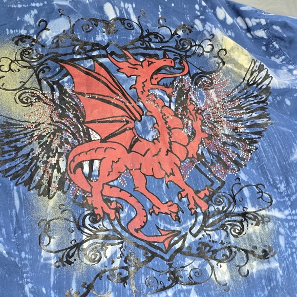 Doramafi Blue Button-Up Shirt with Red Dragon Design Size L - Picture 10 of 10